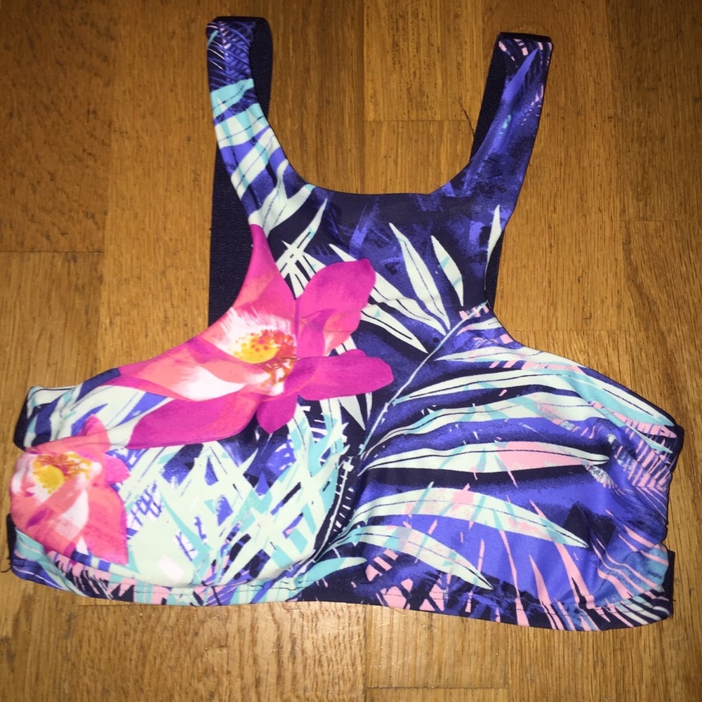 Blue palm high neck bikini